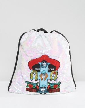 Расшитый пайетками рюкзак на шнурке с нашивкой Guns N Roses Sacred Haw Hawk. Цвет: серебряный