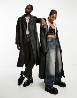 Пальто Faux Leather Look Longline Unisex, черный Reclaimed Vintage