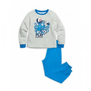 Пижама для мальчиков, лонгслив, брюки, без капюшона, брюки с манжетами, размер 2/92, мультиколор Pelican. Цвет: синий/серый/голубой/серый-голубой