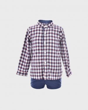 Комплект для мальчика из синей рубашки и штанишек , красный La Ormiga