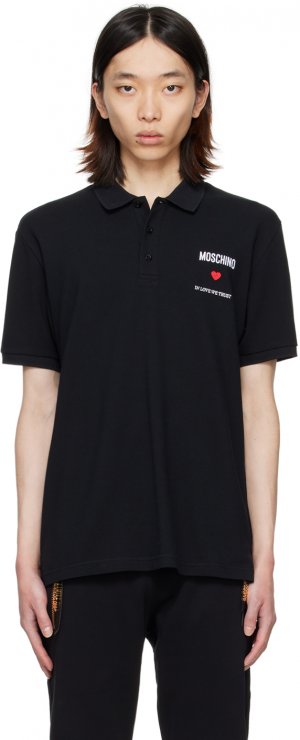 Черная рубашка-поло с надписью In Love We Trust Moschino