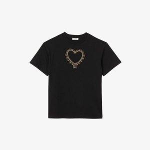 Хлопковая футболка Murphy с сердечками, украшенными стразами , цвет noir / gris Sandro