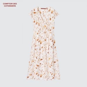 Платье длинное Comptoir de Cotonnier из шелка, бежевый Uniqlo