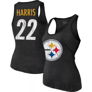 Женская майка Threads Najee Harris Black Pittsburgh Steelers с именем и номером игрока Tri-Blend Majestic