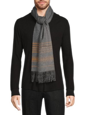 Полосатый кашемировый шарф с бахромой , цвет Camel Saks Fifth Avenue