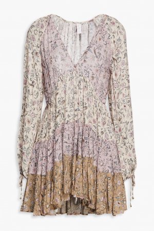 Тканое платье мини со сборками и цветочным принтом в стиле пэчворк TIGERLILY, грибной Tigerlily