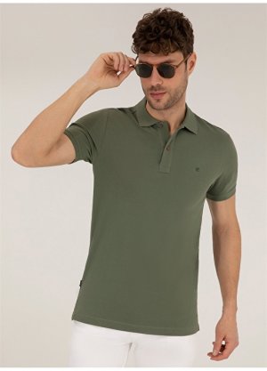 Однотонная мужская футболка-поло цвета хаки Pierre Cardin