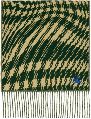 Зелено-желтый деформированный шарф с узором «гусиные лапки» Burberry