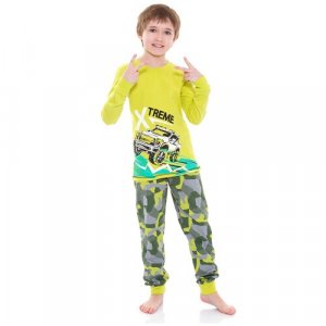Пижама , брюки, лонгслив, размер 128 (36), мультиколор N.O.A.. Цвет: желтый/серый/салатовый/зеленый