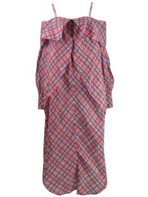 Платье макси с открытыми плечами и оборками Eckhaus Latta. Цвет: розовый