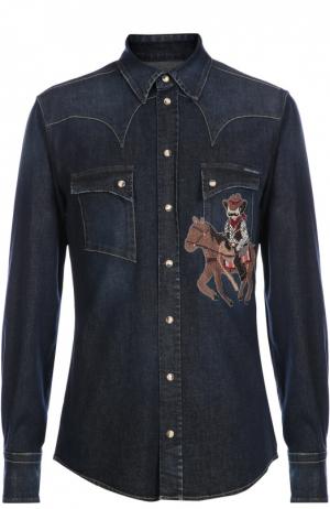 Джинсовая рубашка с вышивкой Dolce & Gabbana. Цвет: синий