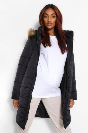 Пальто с отделкой искусственного меха для беременных , черный Boohoo