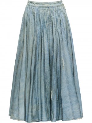 Джинсовая юбка со складками Miu. Цвет: синий