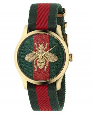 Женские швейцарские часы G-Timeless с красным и зеленым нейлоновым ремешком, 38 мм Gucci