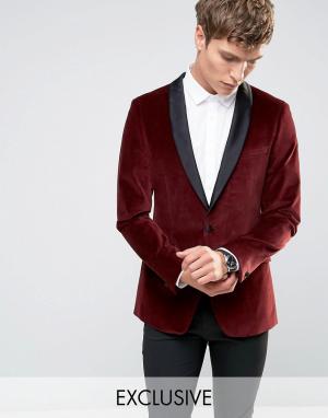 Бархатный пиджак‑смокинг с атласными лацканами Number Eight Savile Row. Цвет: красный