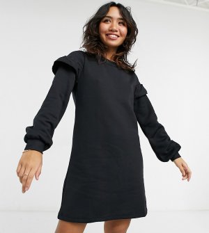 Черное платье-свитшот с оборками на рукавах Petite-Черный цвет Miss Selfridge