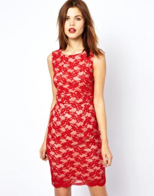 Кружевное платье A Wear. Цвет: красный/телесный