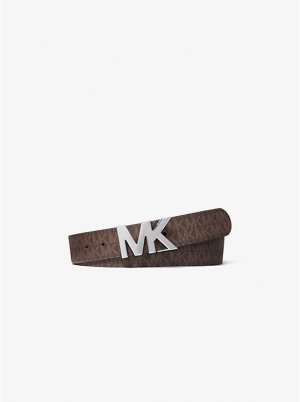 Двусторонний ремень с пряжкой логотипом , коричневый Michael Kors Mens