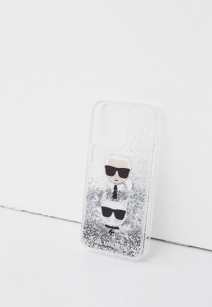 Чехол для iPhone Karl Lagerfeld 13 Pro, PC/TPU & Choupette heads Silver. Цвет: серебряный