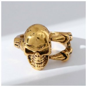 Кольцо Перстень череп, цвет чернёное золото, безразмерное RECOM