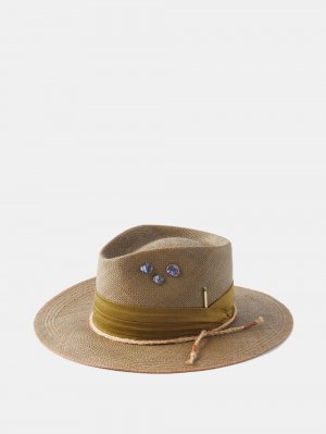 Соломенная шляпа с атласной лентой и жемчугом, коричневый Nick Fouquet