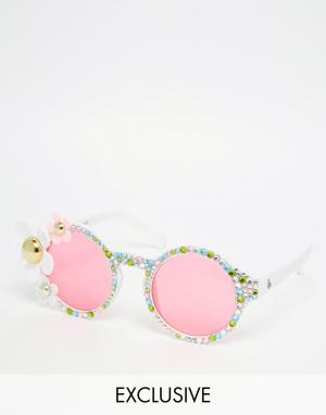 Белые солнцезащитные очки с 3D‑цветами Spangled. Цвет: мульти