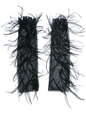 Вечерние перчатки с перьями J. Mendel. Цвет: черный