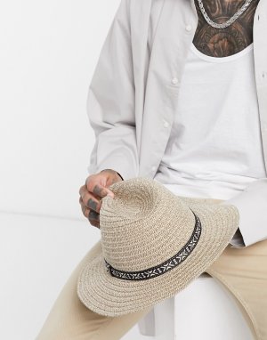 Соломенная шляпа цвета экрю с контрастной лентой -Белый ASOS DESIGN