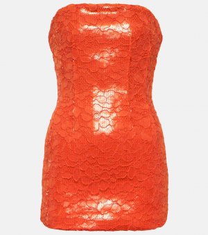 Мини-платье из цветочного кружева без бретелек Laquan Smith, апельсин Smith