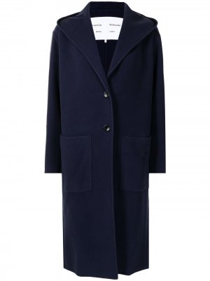 Однобортное пальто с капюшоном Proenza Schouler White Label. Цвет: синий