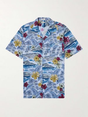 Рубашка из хлопка с принтом Venice Camp-Collar MASSIMO ALBA, синий Alba