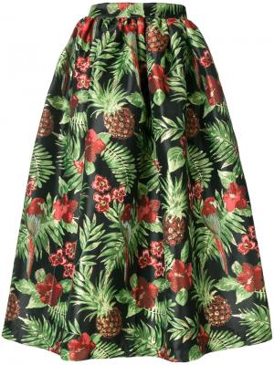 Жаккардовая юбка с тропическим принтом Alcoolique. Цвет: многоцветный
