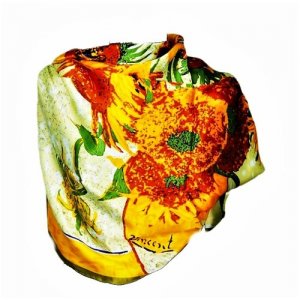 Платок шелковый по мотивам Ван Гога/см 90х90/натуральный шелк Живой Шёлк. Цвет: мультиколор
