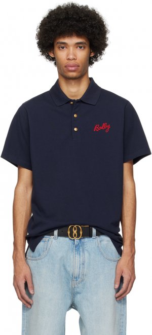 Темно-синяя футболка-поло с вышивкой Bally