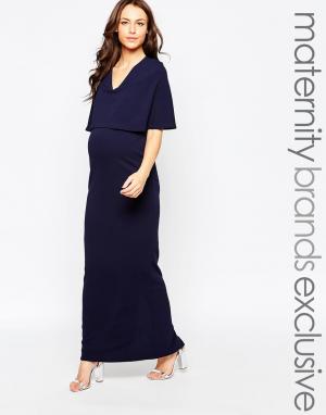 Платье макси с широкими рукавами для беременных Club L Maternity. Цвет: темно-синий
