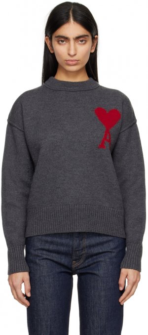 Серый свитер Ami de Cœur Paris, цвет Heather gray/Red Paris