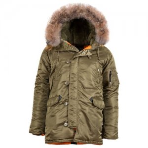 Куртка аляска Slim Fit N-3B Parka, vintage olive-orange, натуральный мех (размер: xs) Alpha Industries. Цвет: зеленый
