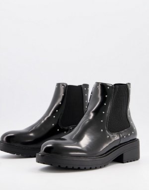 Черные ботинки-челси на плоской подошве с заклепками -Черный Miss Selfridge