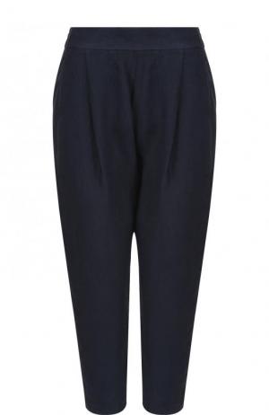 Укороченные льняные брюки с защипами 120% Lino. Цвет: темно-синий