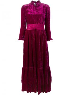 Бархатное платье макси с поясом Jean Louis Scherrer Vintage. Цвет: розовый и фиолетовый