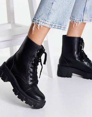 Гламурные массивные ботинки на шнуровке черного цвета Glamorous