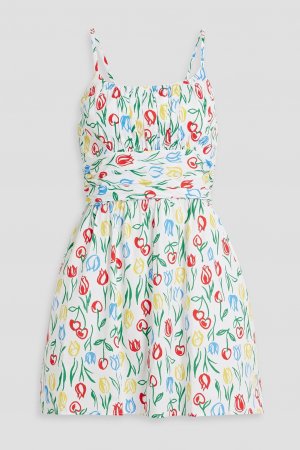 Платье мини Lucy из хлопкового поплина со сборками и цветочным принтом HVN, белый Hvn