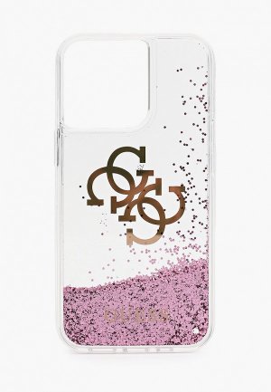 Чехол для iPhone Guess 13 Pro, Liquid Glitter 4G Big logo Pink. Цвет: прозрачный