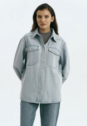 Рубашка джинсовая Urban Tiger Cotton + Linen. Цвет: голубой