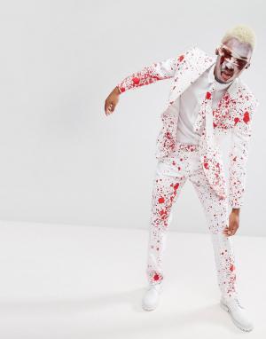 Облегающий костюм и галстук с принтом пятен крови OppoSuits Halloween Oppo Suits. Цвет: белый