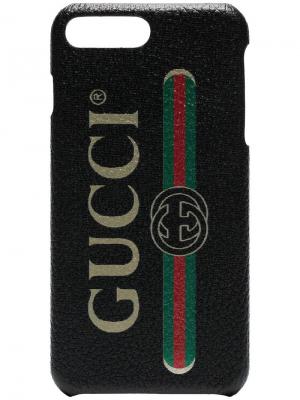 Чехол для iPhone 8 Plus с логотипом Gucci. Цвет: черный