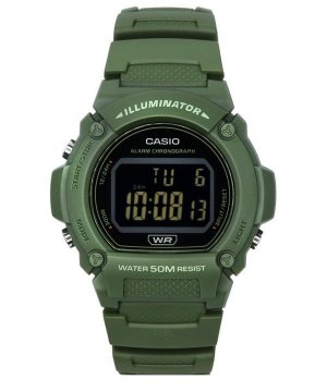 Кварцевые мужские часы Standard Illuminator с цифровым зеленым ремешком из смолы W-219HC-3B Casio