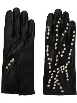 Кожаные перчатки с кристаллами Christopher Kane. Цвет: черный