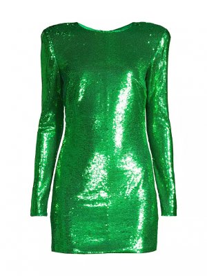 Мини-платье Alessia с длинными рукавами и пайетками , цвет bright green Bardot