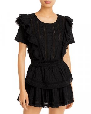Черное мини-платье с короткими рукавами и люверсами Natasha , цвет Black LoveShackFancy